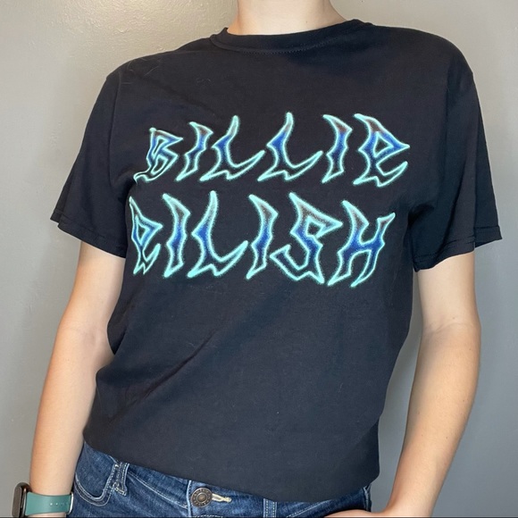 Billie Eilish T- Shirt Black Blue Flames 100% Cotton Unisex S - Picture 3 of 7